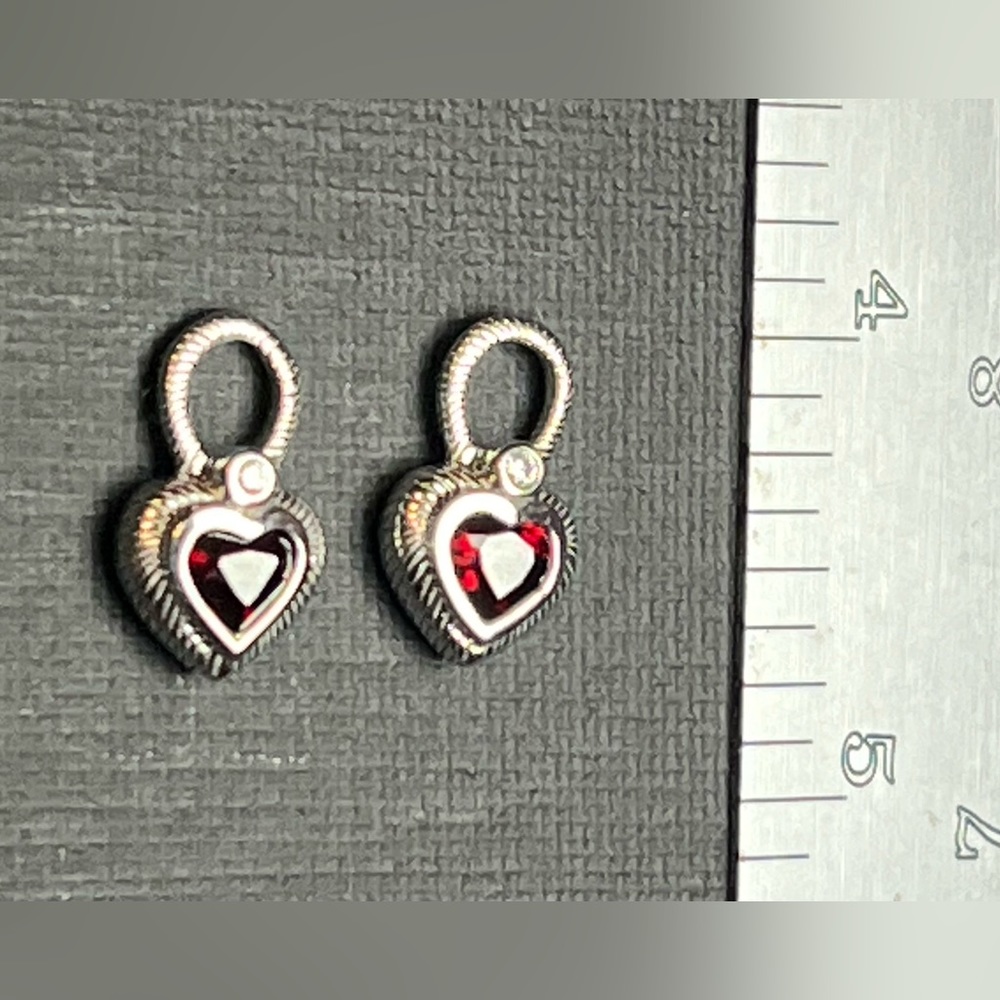 Judith Ripka Garnet CZ Sterling Silver Heart Earring Enhancer Charm Pendant R8